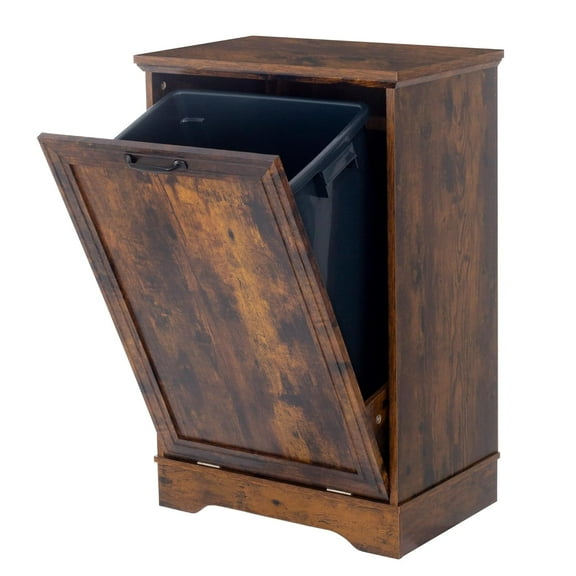 13 Gallons Tilt Out Trash Cabinet, Hidden Trash Can Cabinet Wooden Tilt Out Pet Proof Hidden Trash Bin Cabinet for Kitchen Living Room