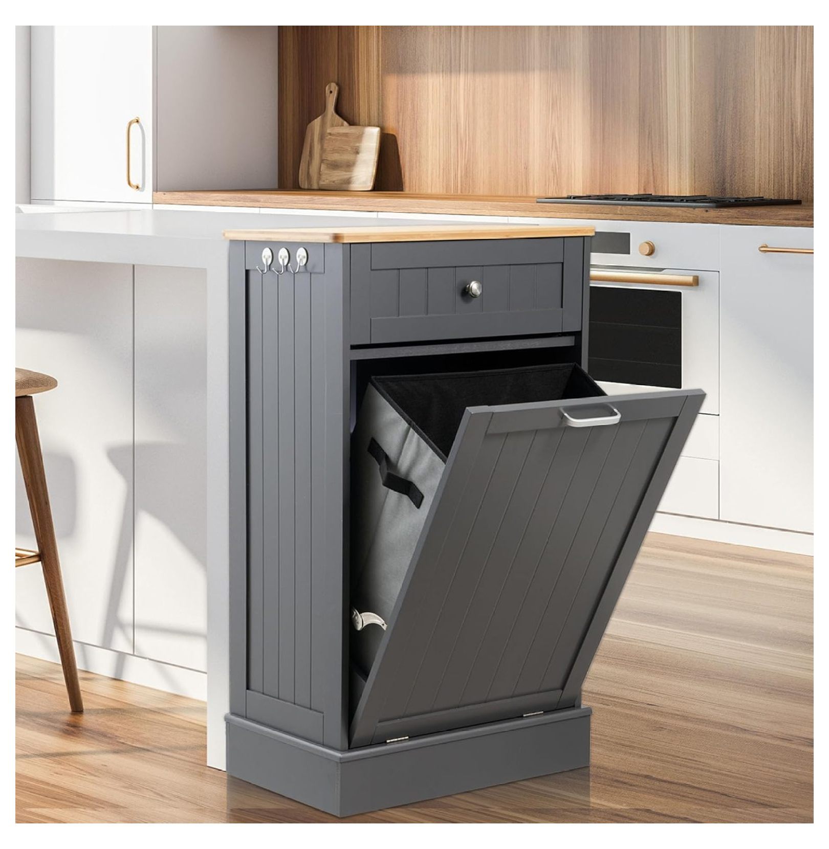 67.3 Inch Tall Kitchen Pantry Cabinet With Drawer, LED Lights, Power Outlet & Wine Rack - Black