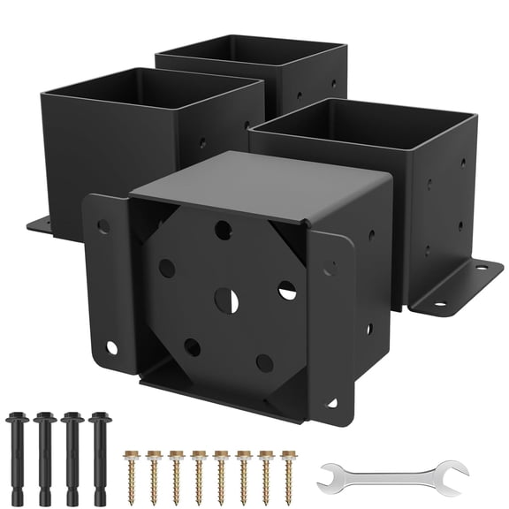 13 Gauge Thick Solid Steel,4x4 /6*6 Post Base-Inner Size 3.5x3.5 /5.6x5.6 Inch Wood Fence Post Brackets-Rust-Proof Black Powder-Coated Railing Post Brackets for Support Deck, Pergola