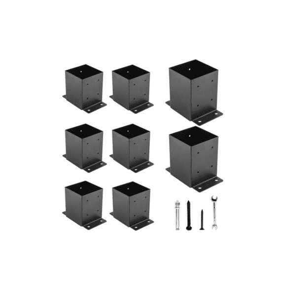 13 Gauge Thick Solid Steel,4x4 /6*6 Post Base-Inner Size 3.5x3.5 /5.6x5.6 Inch Wood Fence Post Brackets-Rust-Proof Black Powder-Coated Railing Post Brackets for Support Deck, Pergola