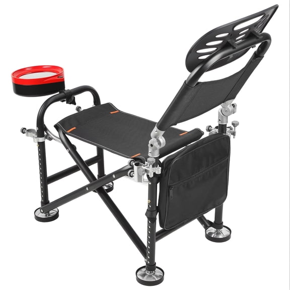 13-Gear Adjustable Fishing Chair with Backrest, 21cm Rise Fall Folding Camping Chair for Bank Fishing, Heavy Duty 300+ lbs Capacity with Rod Holder