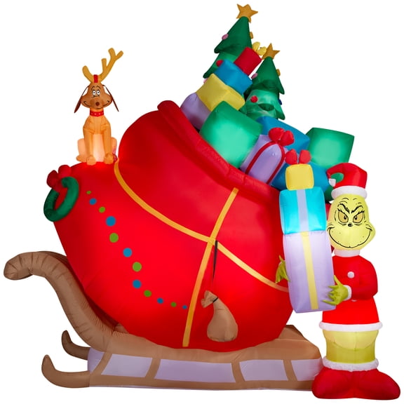 13' Gemmy Airblown Inflatable Colossal Christmas Grinch and Max Sleigh Scene Yard Decoration 882851