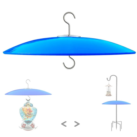 13" Glass Rain Cover for Bird Feeder Outdoors - Baffle on Shepherd Pole/Post or S Hook Hanging - Large Weather Guard Protective Dome - Blue (Dia. 33CM)