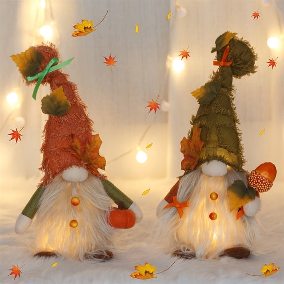 13'' Gnomes Ligths Fall Decorations for Home, Fall Decor Farmhouse Autumn Table Centerpiece, Thanksgiving Halloween Decoration Indoor, Swedish Elf Doll with Lights Table Decors Gifts for Adult Kids