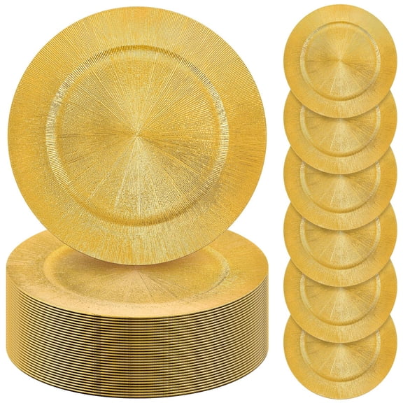 13" Gold Charger Dishes 100Pcs Set PP Material Easy-Clean Surfaces for Wedding Birthday Formal Event