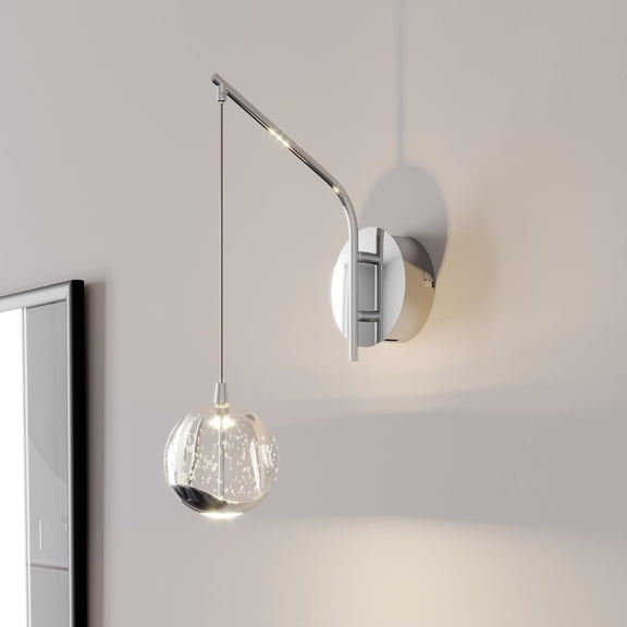 13" Gold Hanging Wall Sconce Vintage, Integrated LED Bubble Glass Globe, Modern Art Deco Hanging Wall Light for Bedroom, Living Room and Bathroom, 3000K Warm White, Hardwired