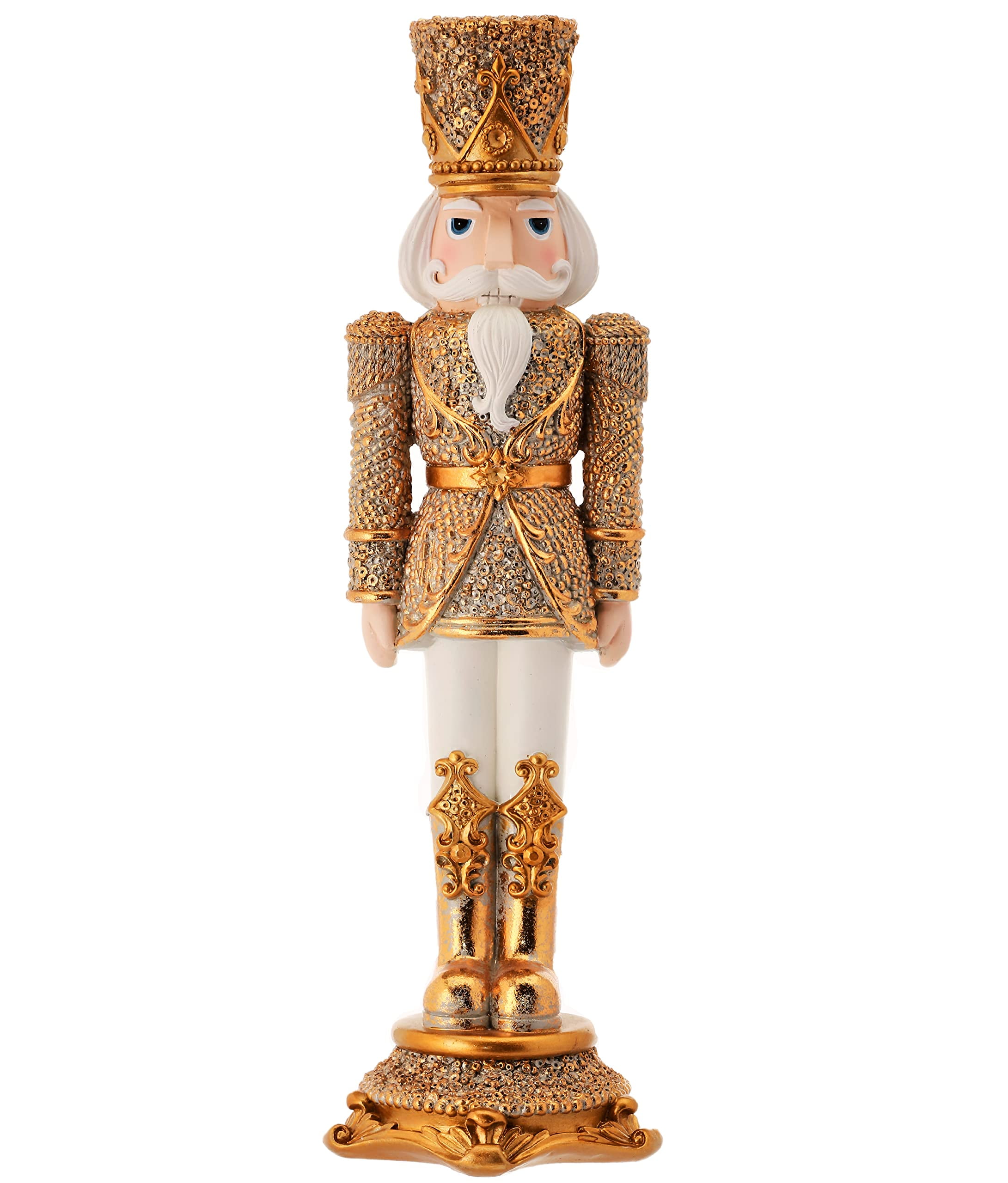 13" Gold and Ivory Resin Nutcracker Figurine