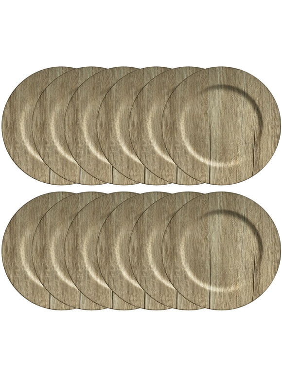13” Gray Woodgrain Charger Plate by Celebrate It - Table Setting for Weddings, Birthdays, Engagement Parties, and Holidays - Bulk 12 Pack