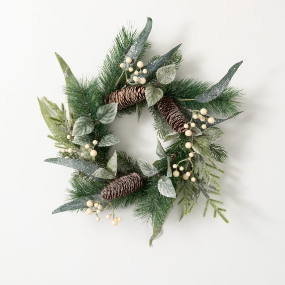 13"H Sullivans Berry And Pinecone Christmas Mini Wreath, Green