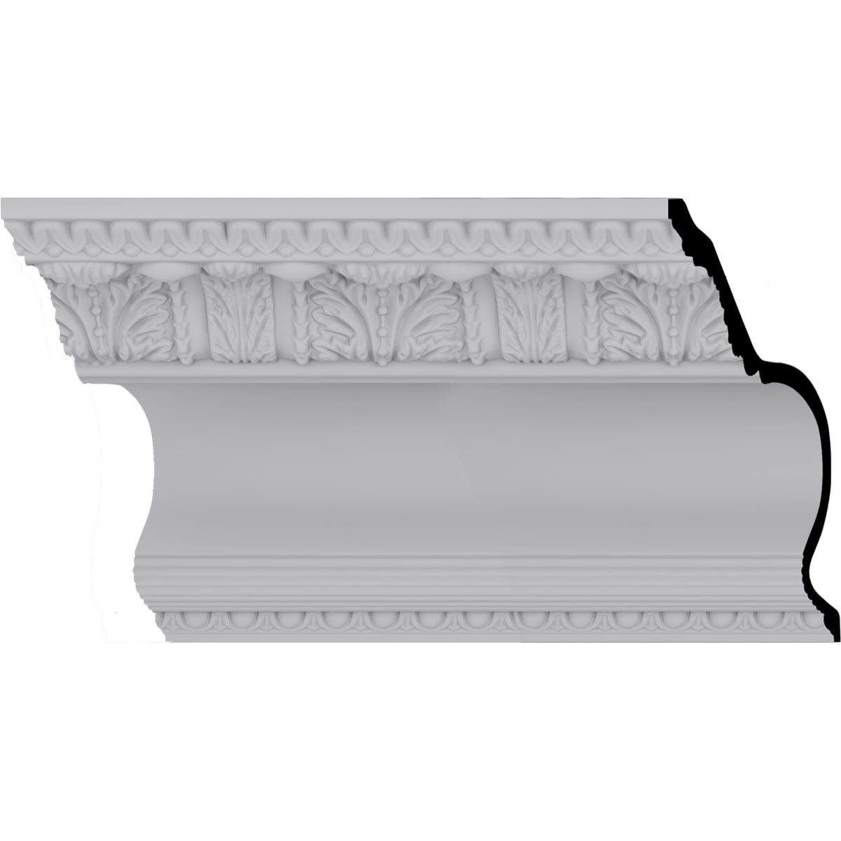 94.5" White Polyurethane Egg and Dart Acanthus Crown Moulding