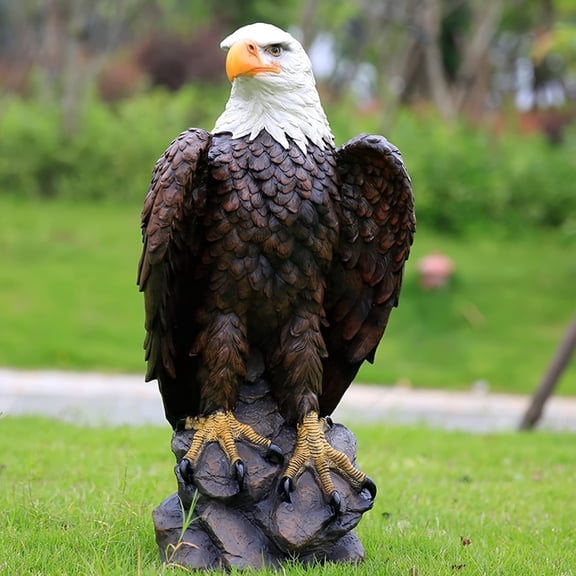 13"H x 24.4"L Large Standing Bald Eagle Garden Statue Hand-Painted Patriotic Resin Decor Brown