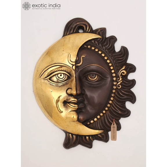 13" Half Sun and Half Moon Wall Hanging | Brass Statue