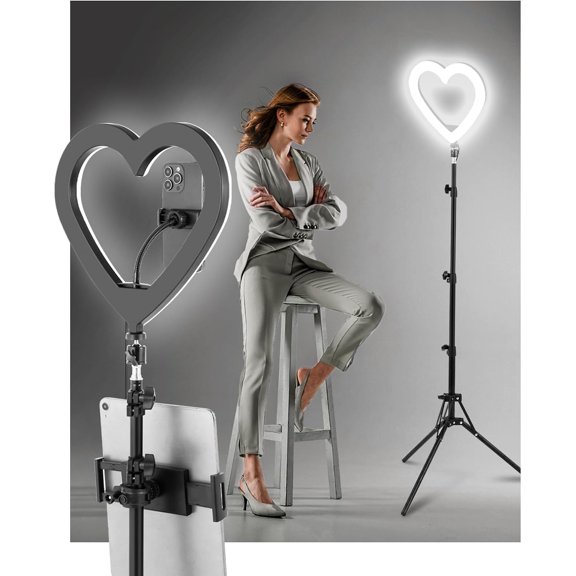13" Heart Ring Light with 74" Tripod Stand, 47 Color Modes, Phone Holder & iPad for Live Streaming, Recording, Makeup, YouTube, TikTok