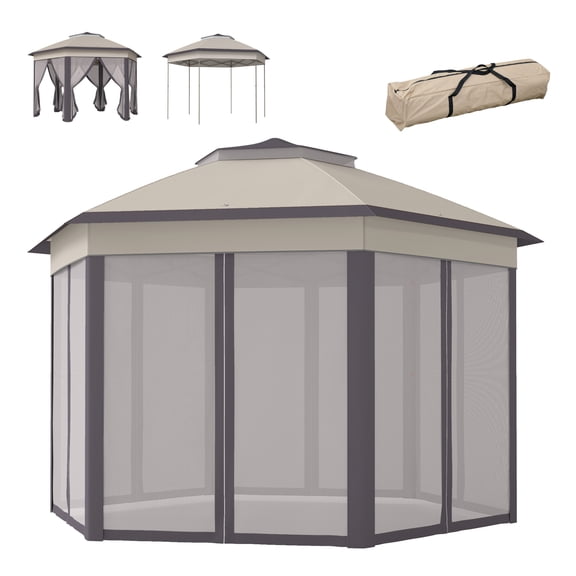 13' Hexagonal Pop Up Gazebo with Mesh Netting - Patio Canopy Shelter for Parties & Events