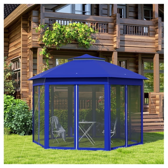 13' Hexagonal Pop Up Gazebo with Mesh Sides - Patio Shelter for Backyard, Wedding, Party - UV Protection, Steel Frame, Carry Bag