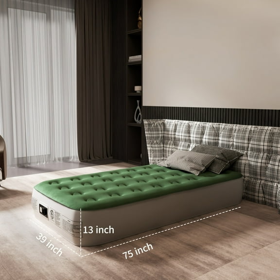13" High Air Mattress - Double Chamber & 2-Min Self-Inflating. Built-In Pump for Home Guests & Temporary Bedding.
