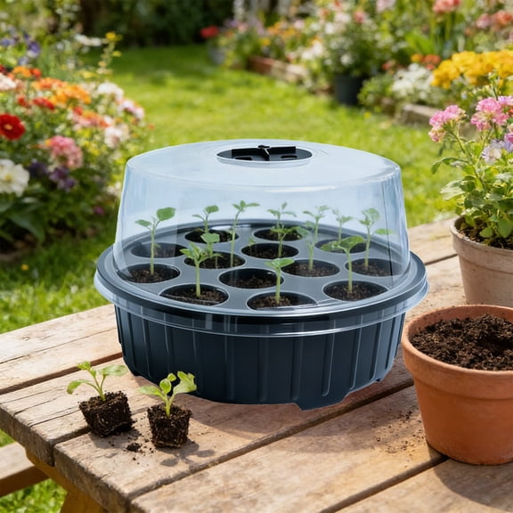 13 Hole Breathable Seed Starter Box with Lid, Adjustable Ventilation Cultivation Tray, Green Plant Growing Kit, Reusable Plastic, Multi-Color, Indoor Outdoor, 8.1x8.1x5.3in B
