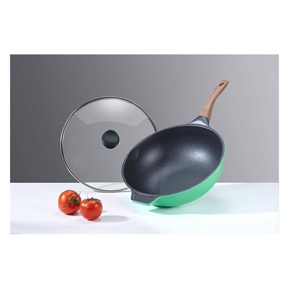 13" INOBLE Nonstick Wok Stir Fry Pan Cookware. Premium JAPAN INOBLE coating (Matcha)