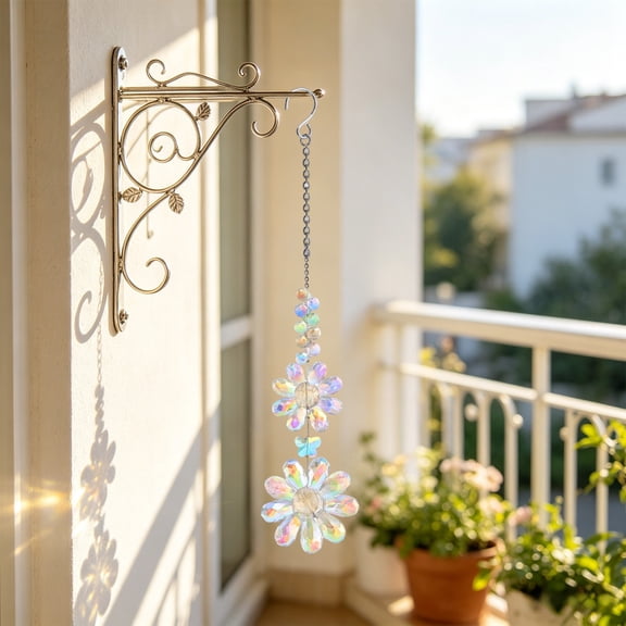 13 In Crystal Suncatcher With Flower Butterfly Prisms, Rainbow Light Refraction Hanging Ornament, Window Patio Balcony Garden Decor With Hook