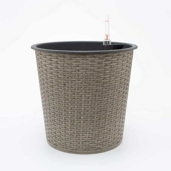 13 In.Gray Wicker Self-Watering Planter,Gray Plastic+Rattan Garden Outdoor Garden Supplies Garden Pots Planters