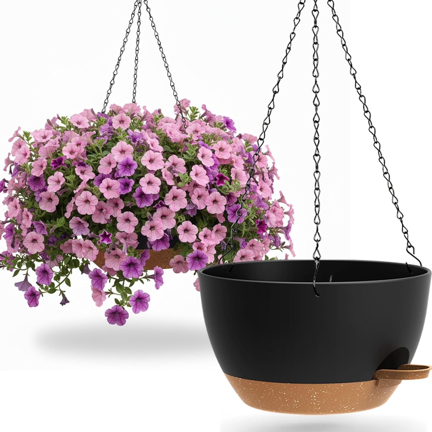 13 Inch 2 Pack Large Self Watering Hanging Planters with Removable 50 Oz Reservoir, Durable Plastic Hanging Baskets for Indoor Outdoor Plants, Window Porch Garden Pots