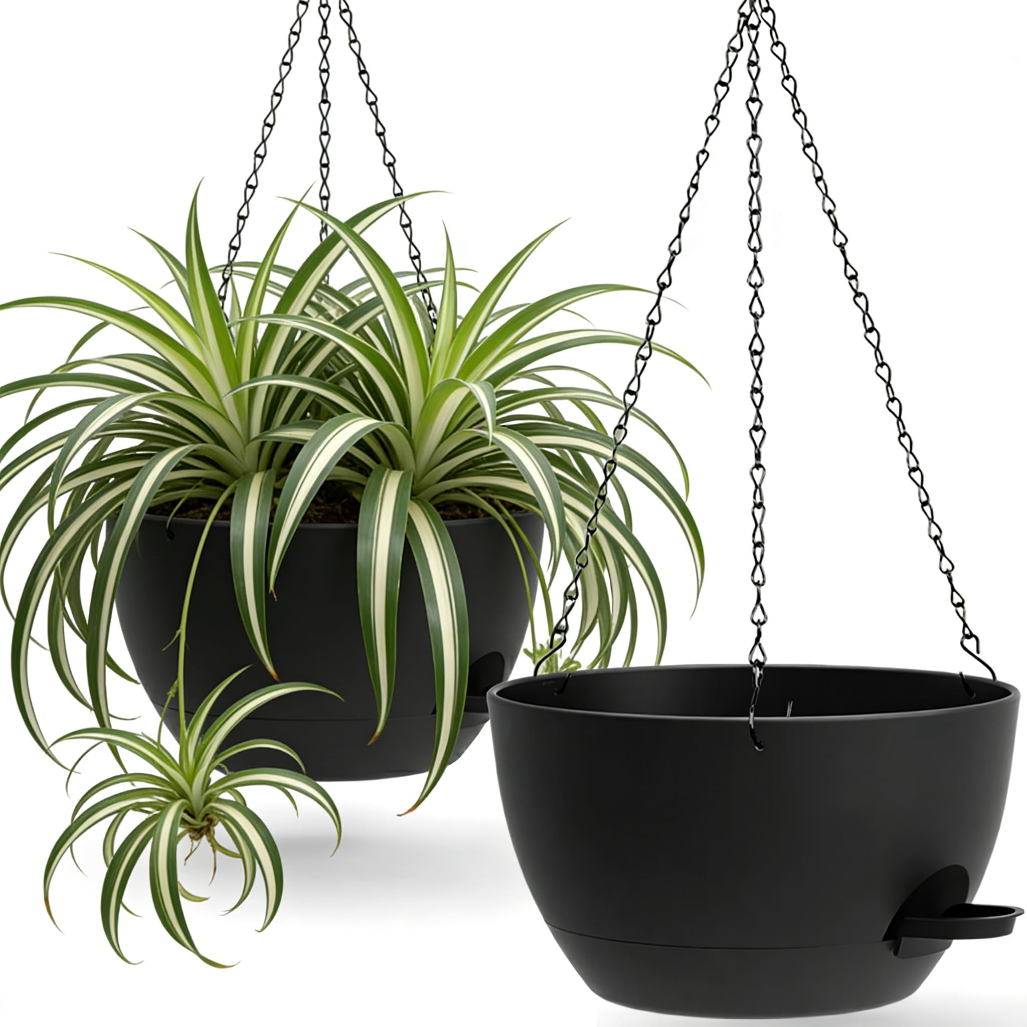 13 Inch 2 Pack Large Self Watering Hanging Planters for Indoor Outdoor Plants, Hanging Plant Pots with Removable 50 Oz Reservoir, Plastic Hanging Basket for Window Porch Garden,