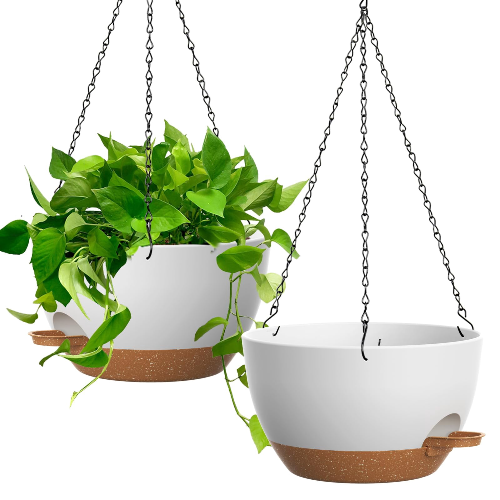 13 Inch 2 Pack Large Self Watering Hanging Planters for Indoor Outdoor Plants, Hanging Plant Pots with Removable 50 Oz Reservoir, Plastic Hanging Basket for Window Porch Garden,