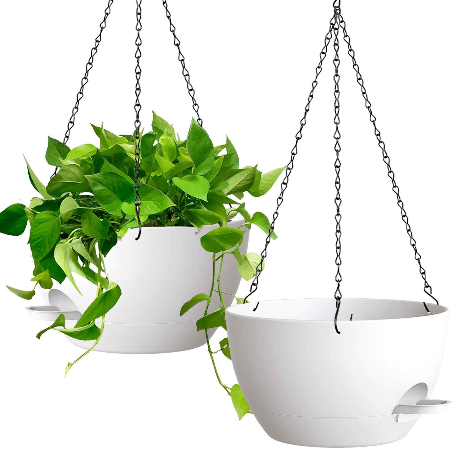 13 Inch 2 Pack Large Self Watering Hanging Planters For Indoor Outdoor Plants  Plant Pots With Removable 50 Oz Reservoir Plastic Basket Window Porch Garden White