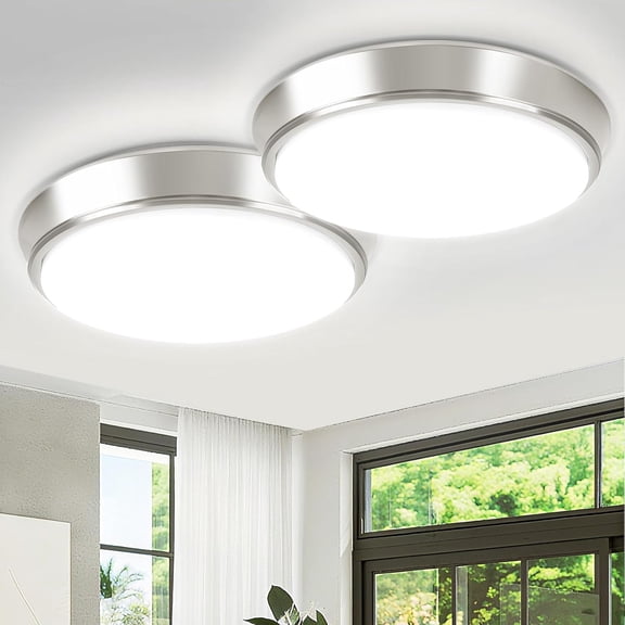 13 Inch 36W Dimmable Flush Mount LED Ceiling Lights, 5CCT (2700K-6500K) Adjustable & 4000LM Super Bright LED Ceiling Light Fixtures, Brushed Nickel Ceiling Lamp for Bathroom Hallway, 2-Pack