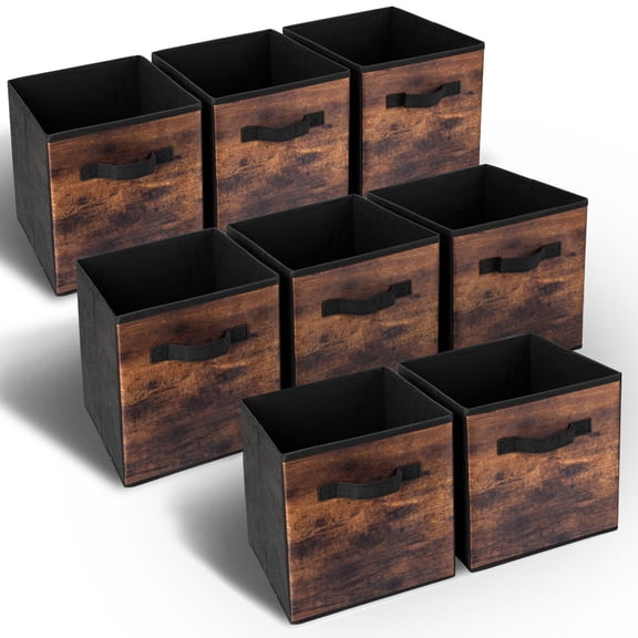 13 Inch 8 Pack Brown Fabric Storage Cubes Closet Organizer Bins
