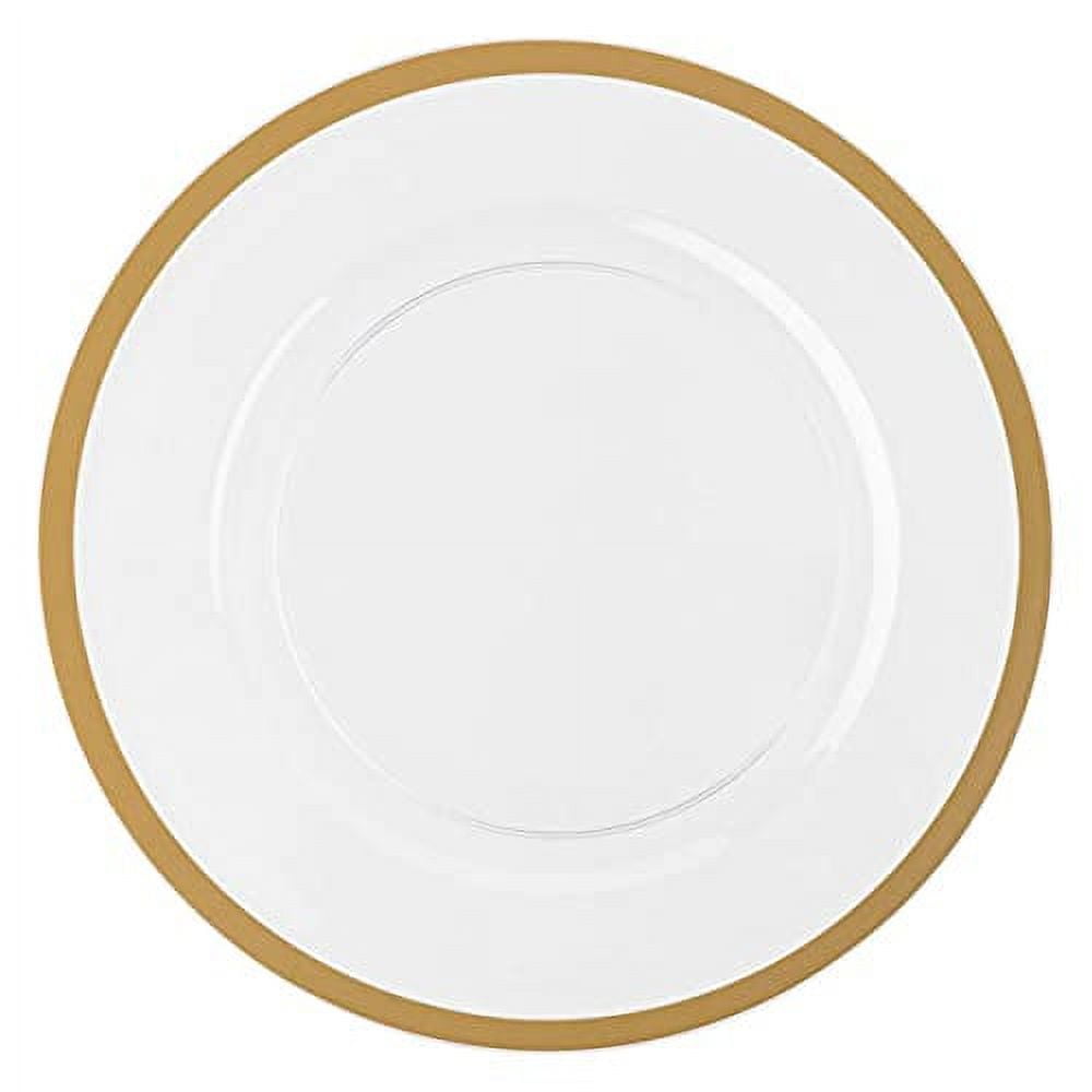 [13 Inch 8 Pack] Disposable Round Plastic Charger Plates, Clear/Gold