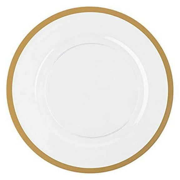 [13 Inch - 8 Pack] Disposable Round Plastic Charger Plates, Clear/Gold Rimmed Dinner Chargers Lightweight Charger Plate for Weddings, Parties, and Holiday Events - Posh Setting