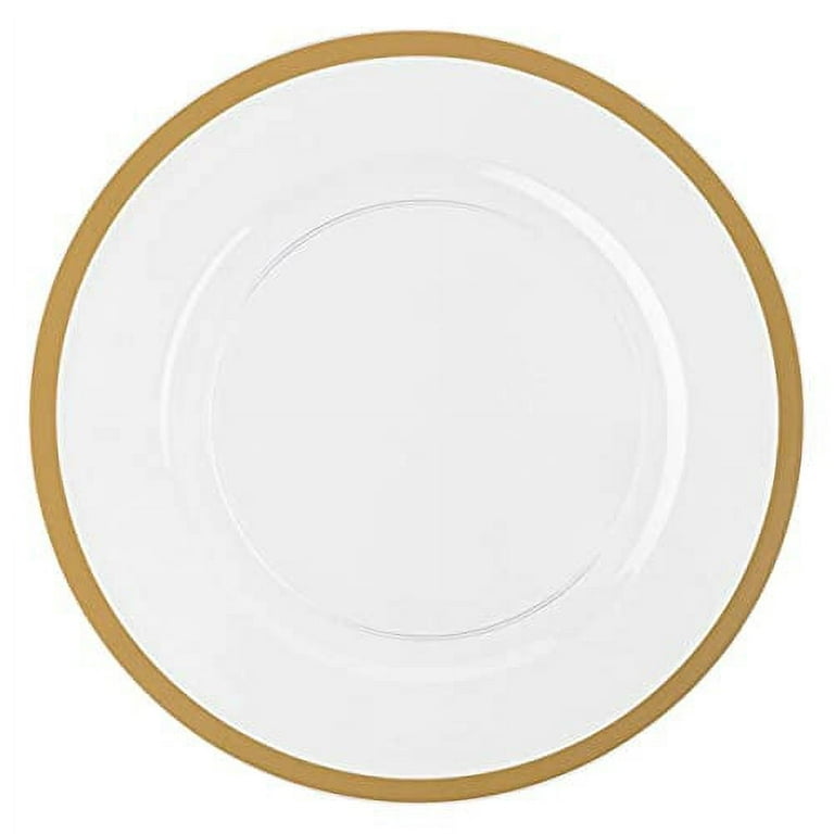 13 Inch 8 Pack Disposable Round Plastic Charger Plates Clear Gold Rimmed Dinner Chargers Lightweight Charger Plate for Weddings Parties and