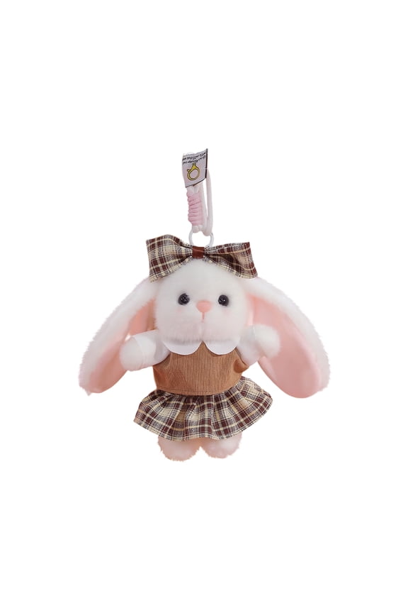 13 Inch Adorable Lop-Eared Bunny Keychain Plush Toy Comfort Doll Portable Soothing Bag Pendant for Commuters and Students,Brown