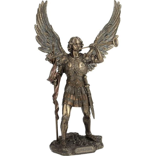 13 Inch Archangel Saint Gabriel with Horn Cold Cast Bronze Figurine