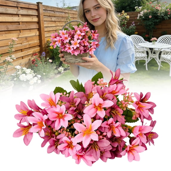 13 Inch Artificial Flowers Realistic Lilies For Wedding Bouquets Home Indoor Table Decor Hotel Vase Arrangements Outdoor Garden Decoration Hot Pink