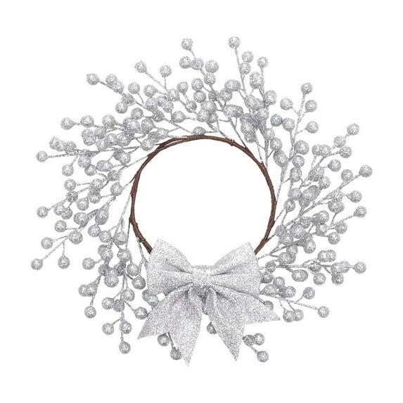 13 Inch Berry Wreath Christmas Wreaths for Front Door, Berry Artificial Wreaths with Bow Decorative Glitter for Walls Windows Porches Farmhouse Indoor Outdoor Home Decor