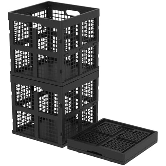 13 Inch Black Collapsible Milk Crate, 36 L Plastic Folding Storage Crate, 3 Pack$$Office