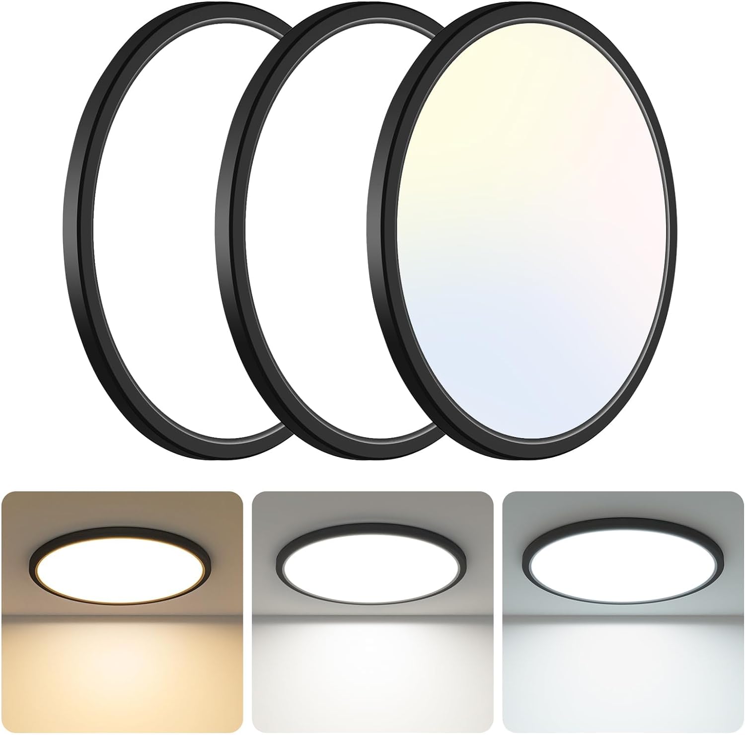 13 Inch Black Flush Mount Ceiling Light,3 Pack 3200LM 28W UltraSlim