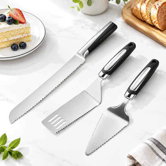 13 Inch Black Stainless Steel Pie Server and Cake Slicer Set for Kitchen Serving