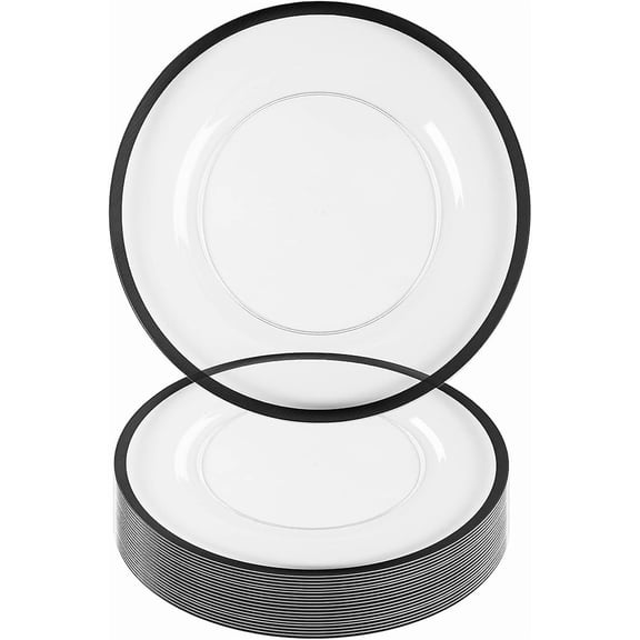 13-Inch Clear Charger Plates with Black Rim 16 Pack, Heavy-Duty Disposable Formal Dining Plates