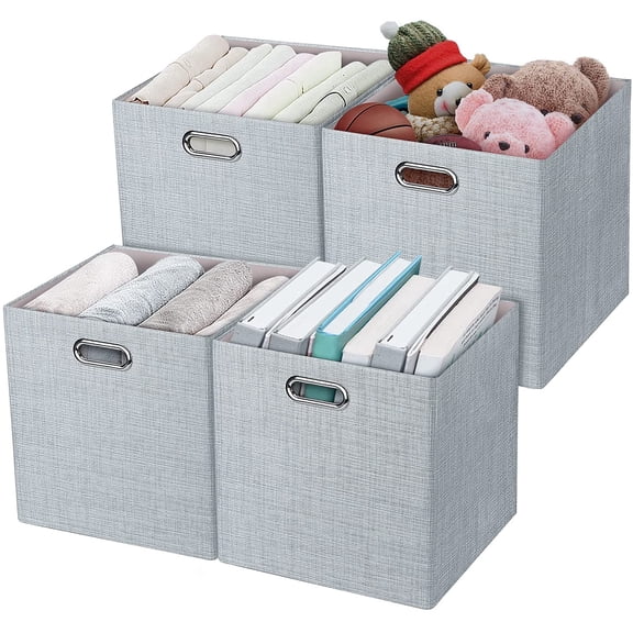 13 Inch Collapsible Fabric Storage Cubes Set of 4 Silver Grey