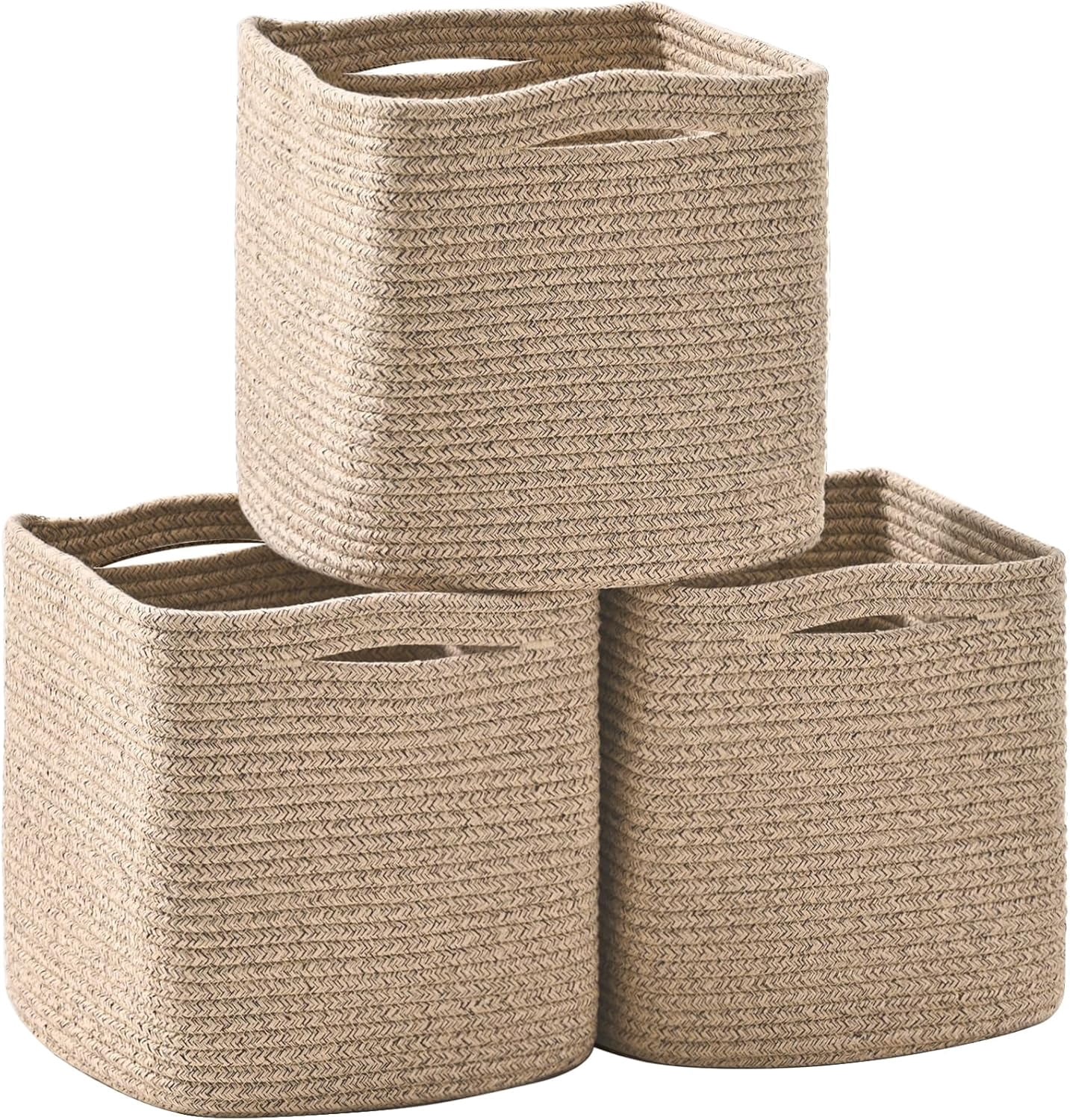 Bookbinding Rope 13 Inch Cube Closet Storage Bins 13x13x13 in, Mixed Brown, Pack of 3 ...