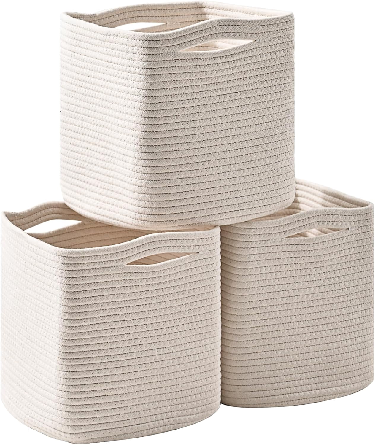 13 Inch Cube Closet Storage Bins, Woven Cotton Rope Organizer Baskets ...