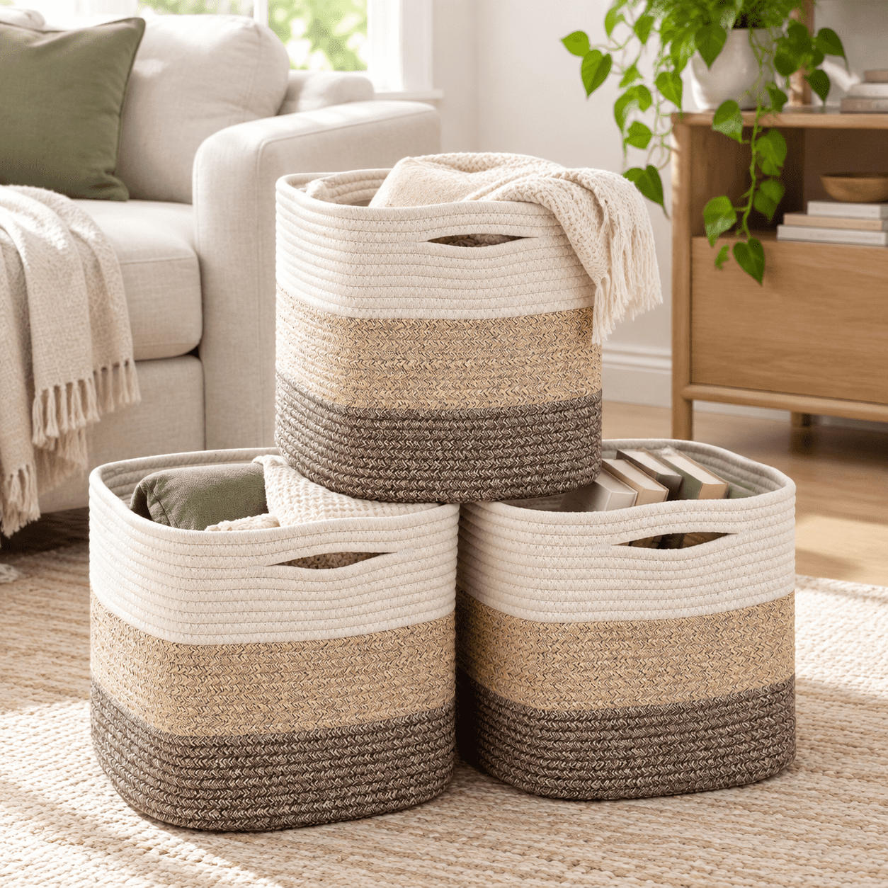Bookbinding Rope 13 Inch Cube Closet Storb Woventon Rope Organizer Baskets For ...