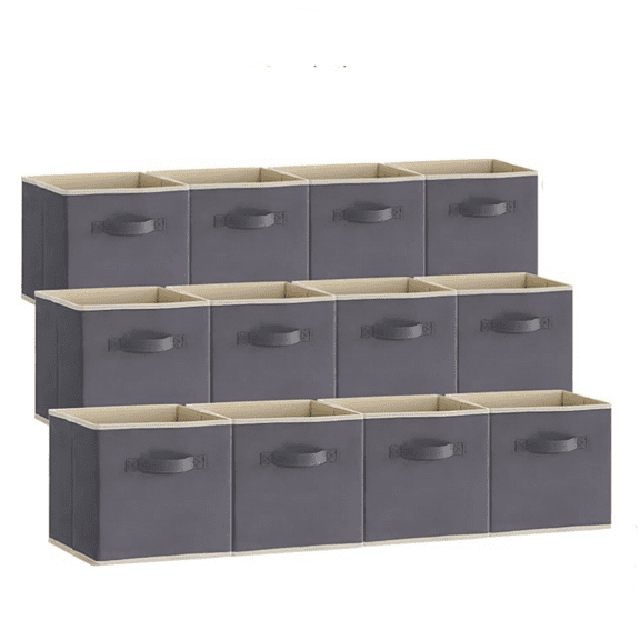 13 Inch Cube Storage Bins, 12 Packs Storage Cubes Foldable D rative Fabric Storage Baskets for Organizing Home Organizers with Handles for Shelves, Closet, Grey