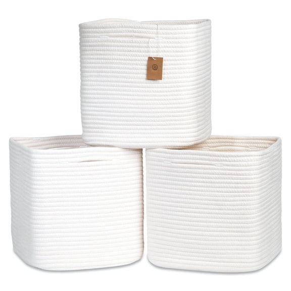 13 Inch Cube Storage Bins Cotton Rope Woven Baskets For Organizing 3-pack | 13 X 13 Cubes Fabric Square Shelves Organizer  Closet