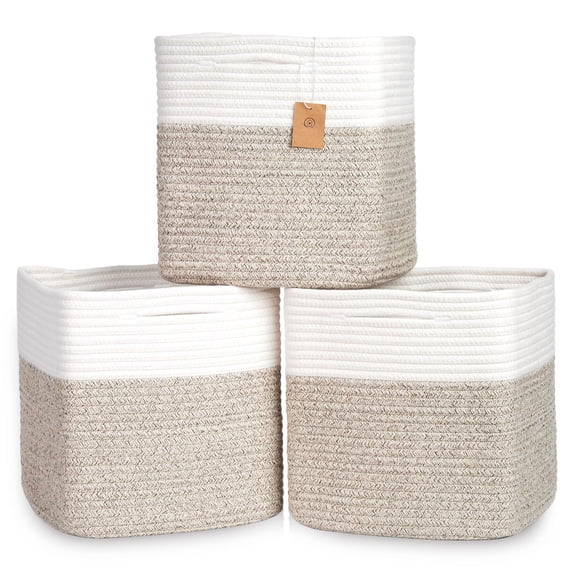13 Inch Cube Storage Bins Cotton Rope Woven Baskets For Organizing 3-pack | 13 X 13 Cubes Fabric Square Shelves Organizer Closet