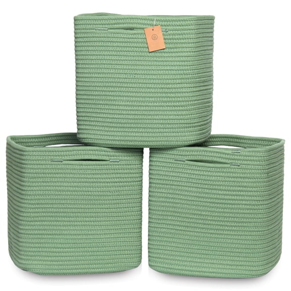 13 Inch Cube Storage Bins Cotton Rope Woven Baskets For Organizing 3-pack | 13 X 13 Cubes Fabric Square Shelves Organizer Closet