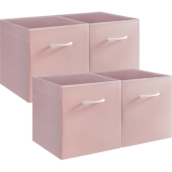 13 Inch Cube Storage Bins, Leather Storage Baskets with Handles, Collapsible Cube Organizer for Shelves and Closet, 4-Pack, Pink